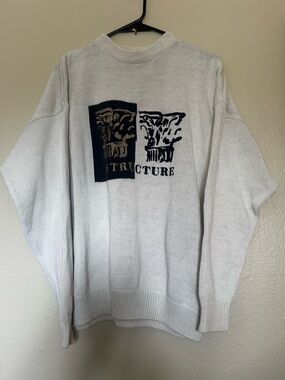 Structure Cream Crewneck Sweater with Navy and Brown Graphic- Unisex